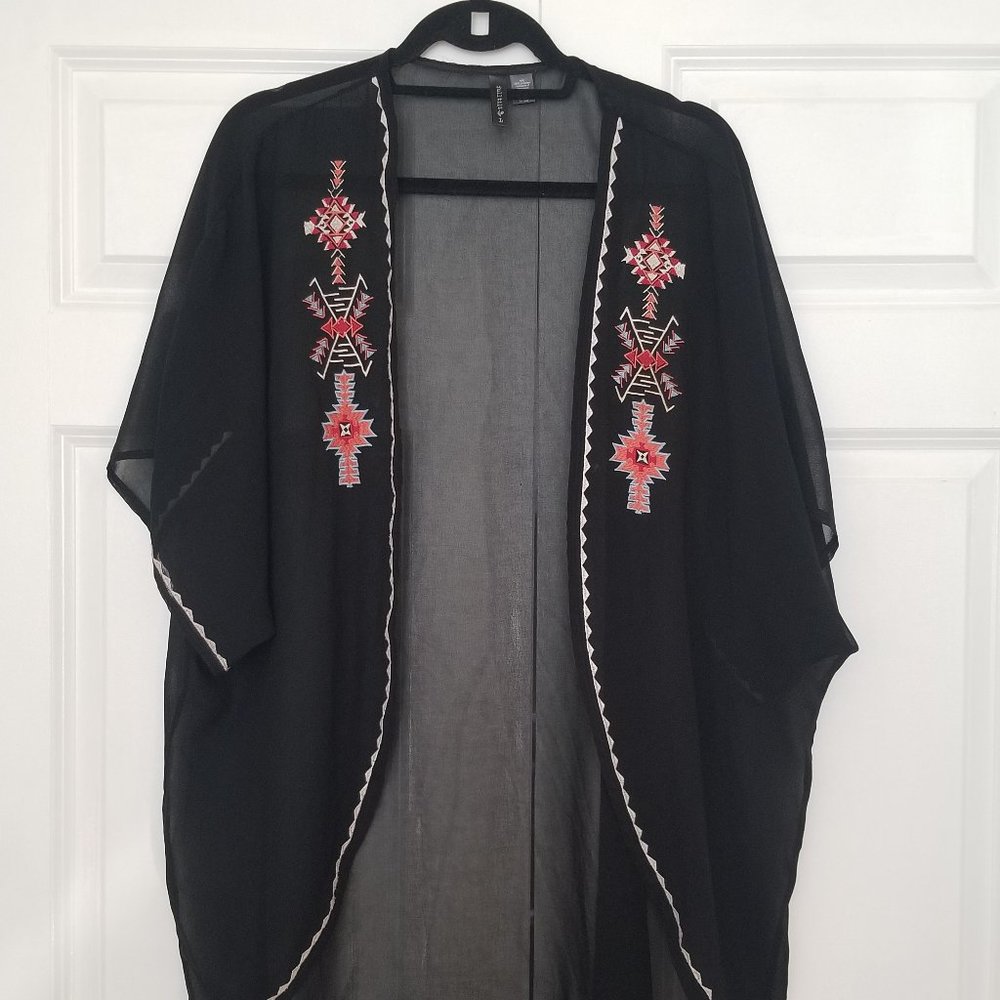 Black Sheer Shawl with Southwestern Style Pattern